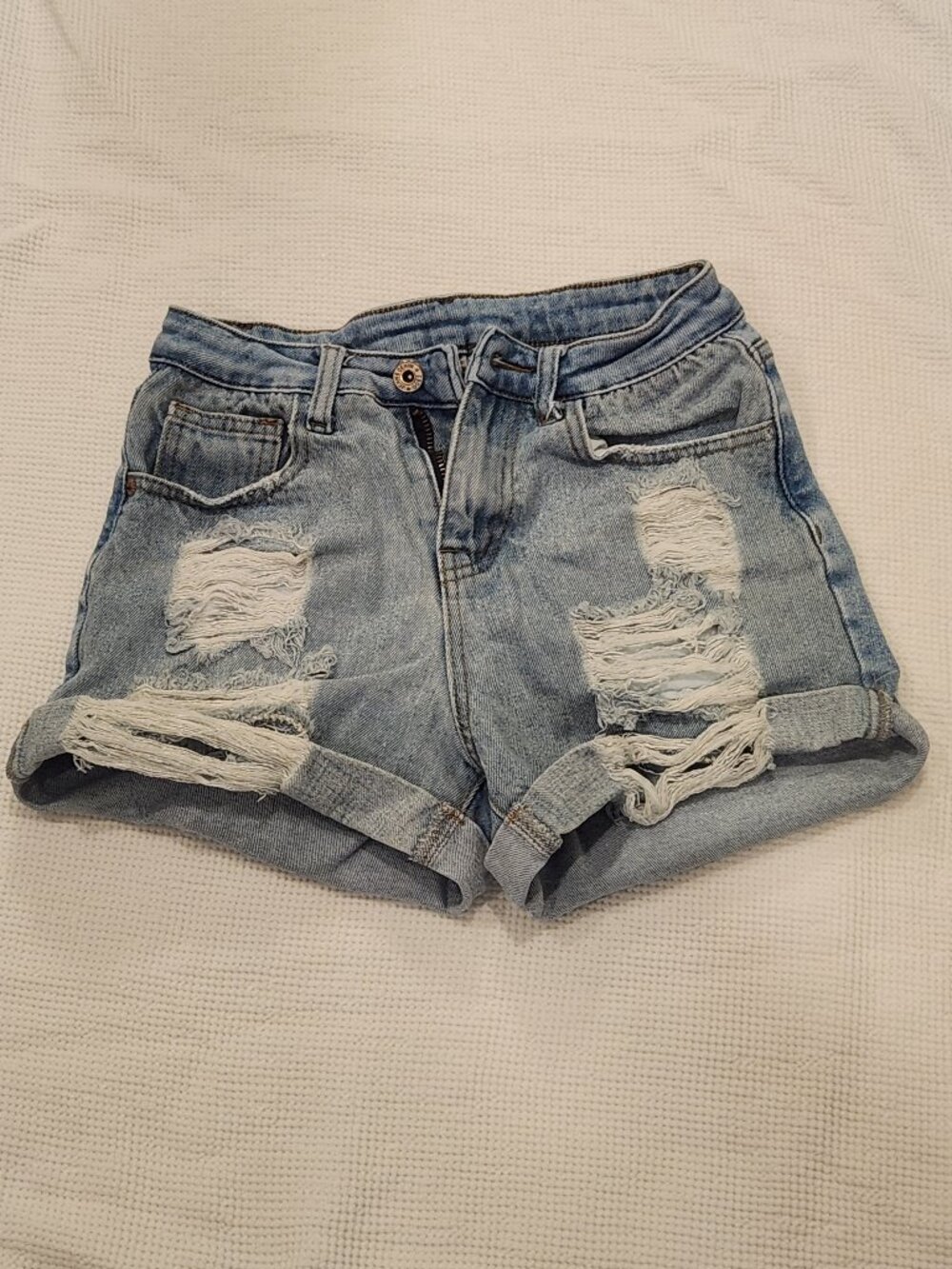 CBOO Distressed High Rise Denim Shorts | Light Wash | Size 25W